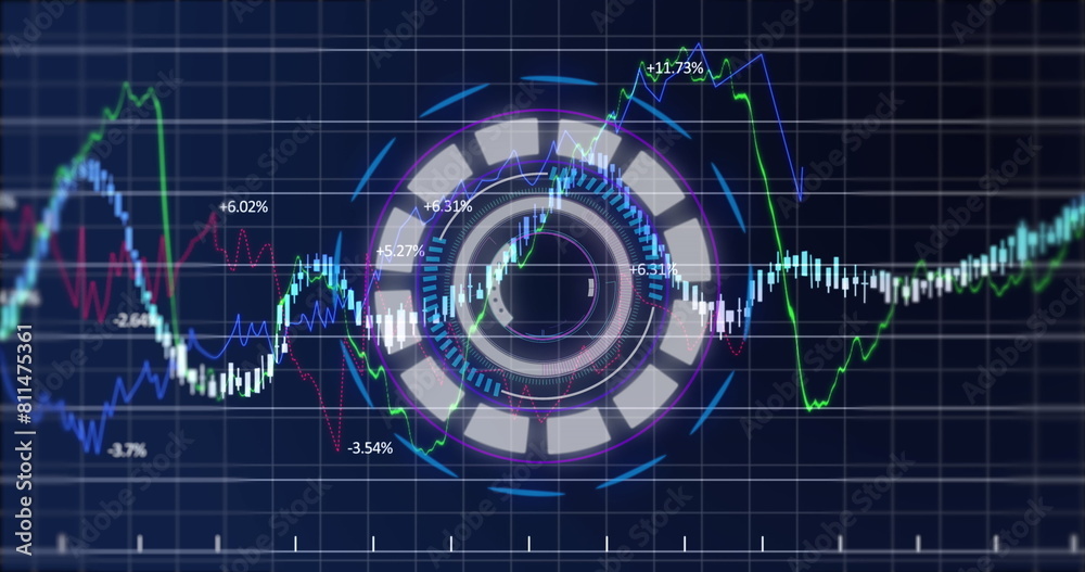 Graphs processing data and data loading icon on black background Stock ...