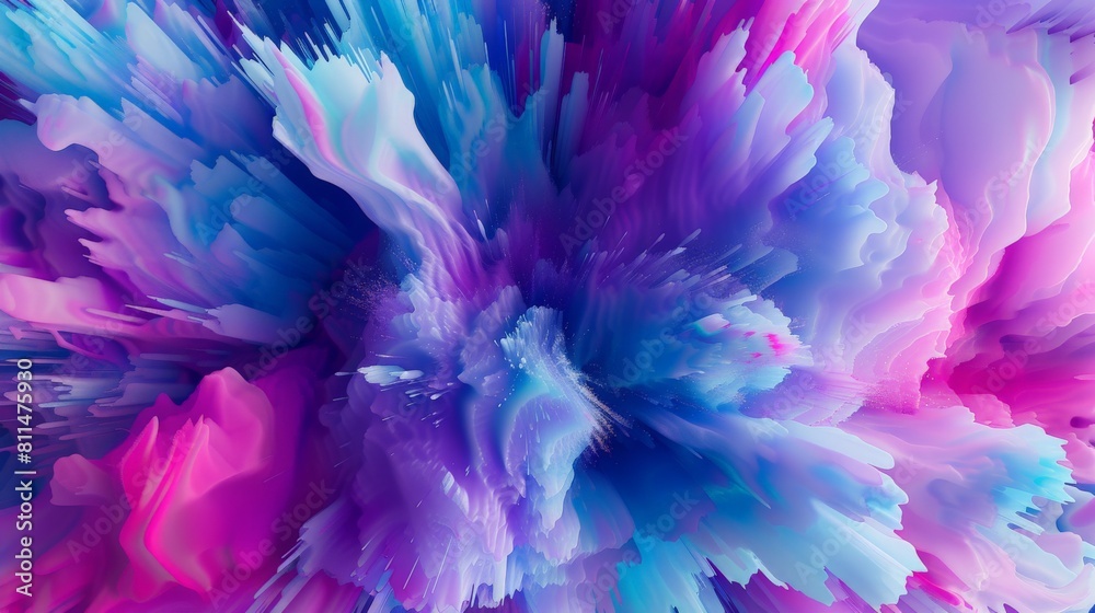 A dynamic explosion of color fills the frame as bold strokes of blue, purple, and turquoise swirl and twist in a mesmerizing dance of movement and energy A dynamic explosion of color fills the frame as bold strokes of blue, purple, and turquoise swirl and twist in a mesmerizing dance of movement and energy