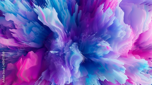 A dynamic explosion of color fills the frame as bold strokes of blue  purple  and turquoise swirl and twist in a mesmerizing dance of movement and energy