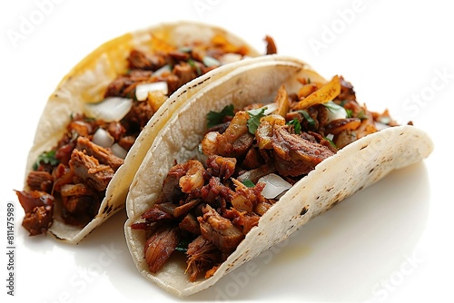 Tacos al pastor, isolated on white