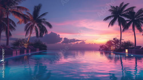 Luxurious Infinity Pool Overlooking Tropical Sunset © PixelGuru