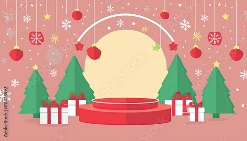 merry christmas podium design with tree and decorations podium to display product content, podium promotion online shop, podium sale promotions
