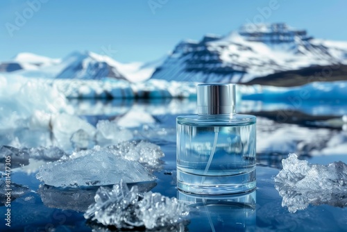 Studio shot of a fresh, refined floral scent in transparent perfume, the fragrance's complexity highlighted in the liquid