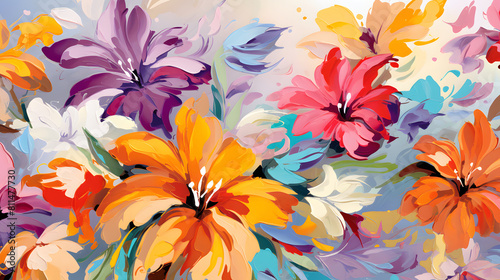 Artistic vivid colours abstract oil painting flower