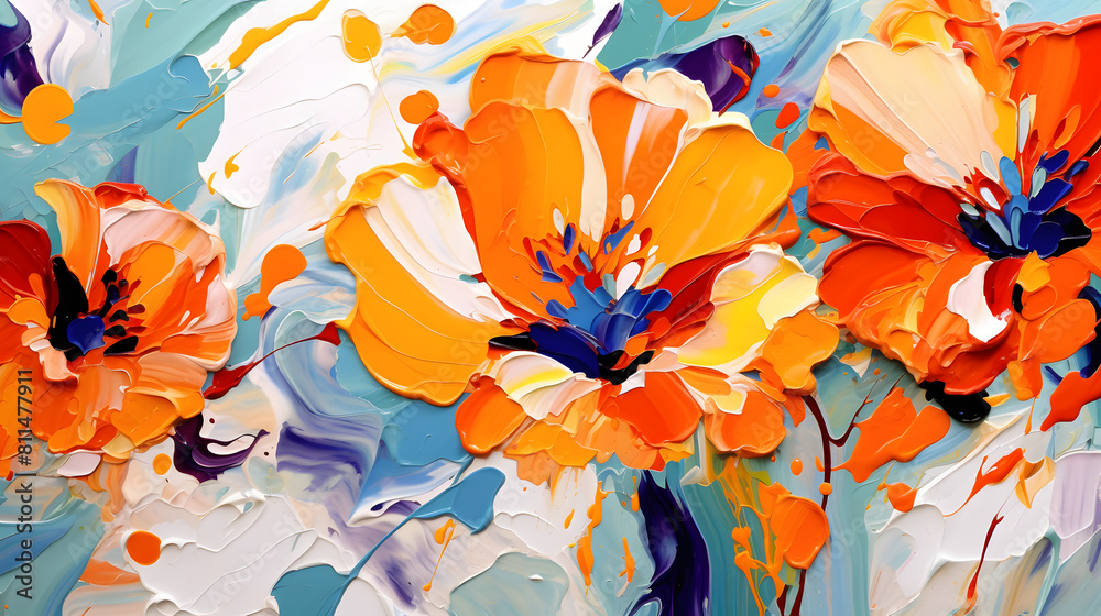 Artistic vivid colours abstract oil painting flower