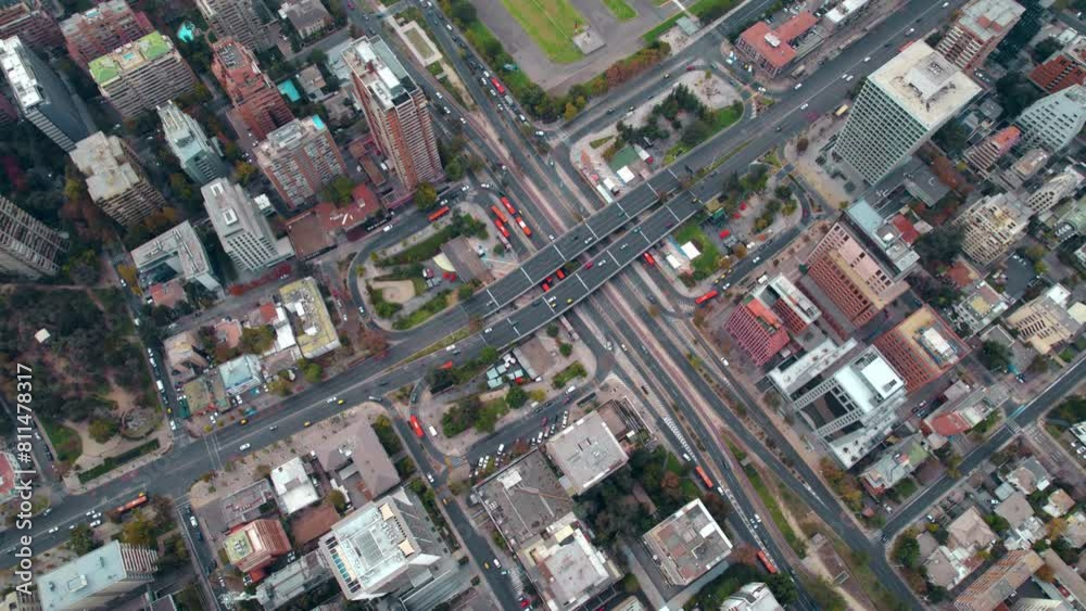 Escuela militar subway station and surrounding cityscape during the day, aerial view