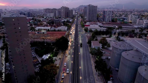 Rodrigo de araya metro station at twilight with busy street traffic, aerial view photo