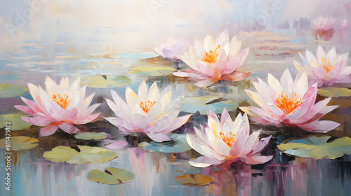 Thick brush strokes impressionistic flower lotus flowers background poster decorative painting 