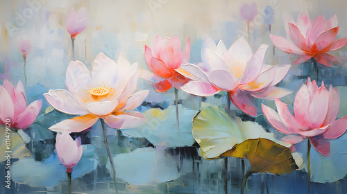 Thick brush strokes impressionistic flower lotus flowers background poster decorative painting 