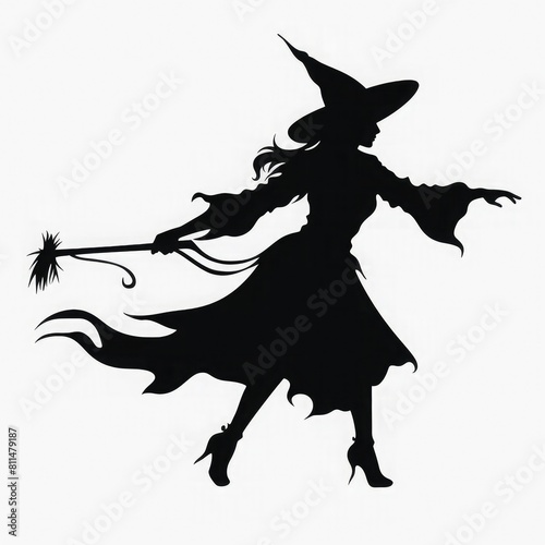 silhouette of a witch Set of witch's silhouettes. Simple witch on the broom © Shani Awan