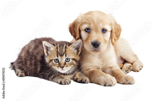 Cute kitten and puppy, cute baby cat and dog isolated on transparent background © AuroraCrafts