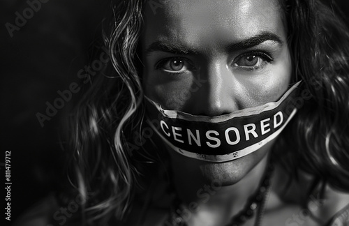 Woman with 'CENSORED' Tape Over Mouth