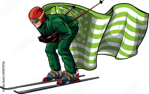 Vector illustration of skiing man colored draw