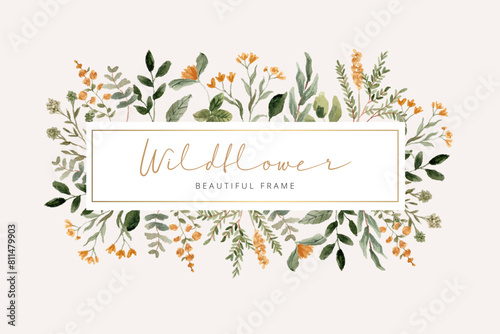 yellow orange green floral watercolor frame