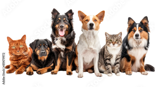 Group of cat and dogs isolated on transparent background