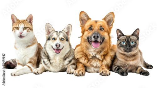 Group of cat and dog isolated on transparent background © AuroraCrafts
