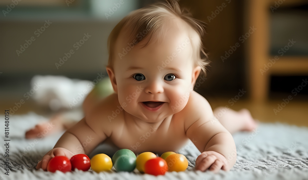 portrait of a baby lying on his stomach and smiling sweetly portrait of a baby lying on his stomach and smiling sweetly