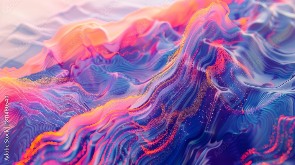 A mesmerizing generative art design showcasing fluid data flow, with vibrant shapes and lines gracefully intertwining in an intricate dance of movement and connectivity