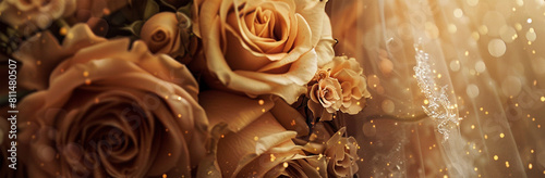 Elegant Golden Rose Bouquet with Sparkles Banner