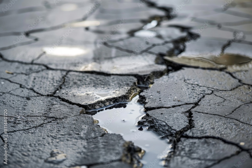 Fototapeta premium Cracks in the pavement leaking toxic substances, super realistic