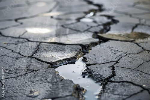Cracks in the pavement leaking toxic substances, super realistic