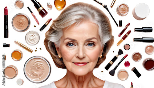 portrait elderly cosmetics woman althy beauty mature aged skin ll close cosmetology middle groomed care facial age old face 50 adult body cosmetic dermatology happy health lady luxury make-up