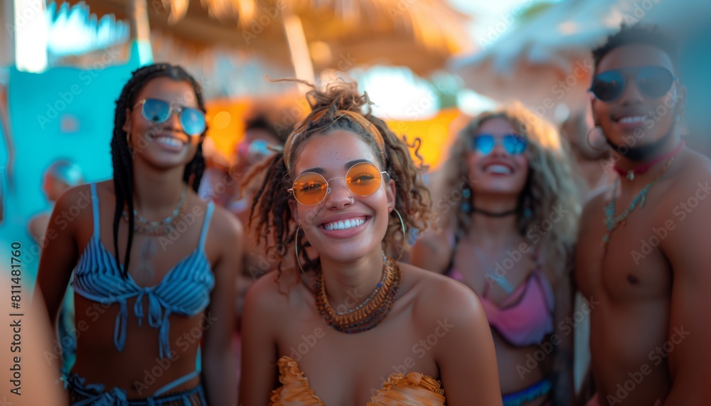 Joyful group of friends at a beach party Joyful group of friends at a beach party