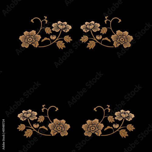 黒地に銅色の花唐草　パターン・フレーム・背景　