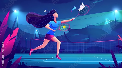 Badminton Player in Action with Focus Illustration © Maquette Pro