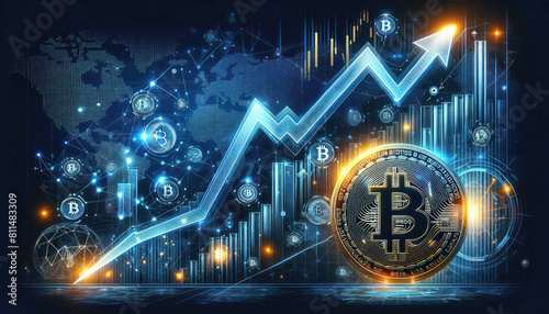 Bitcoin funds or spot ETF price, trading concept, graph chart on the trading board, buying and selling banner information, exchange lists, investment