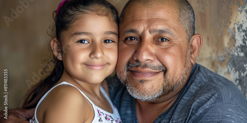 a portrait of a middle-aged Latino man with his daughter, generative AI