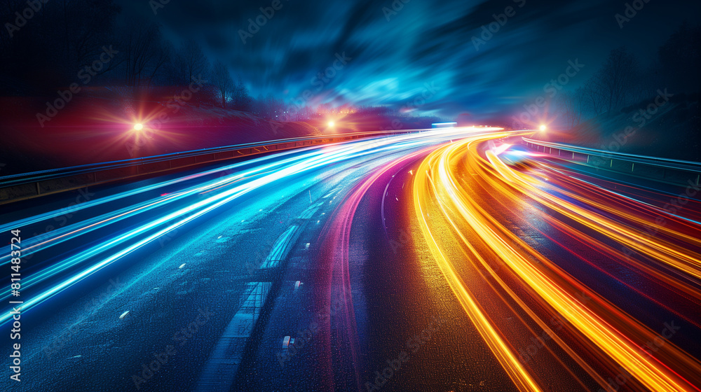 Car light trails on the road at night. Long exposure photo
Car light trails on the road at night. Long exposure photo