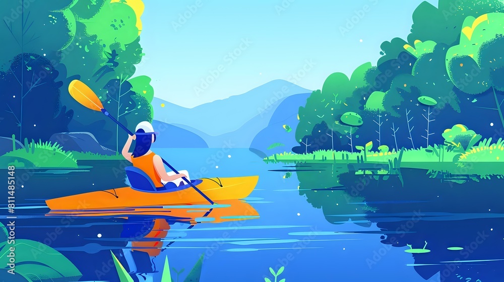 Lush greenery and calm waters: Woman's serene kayak experience