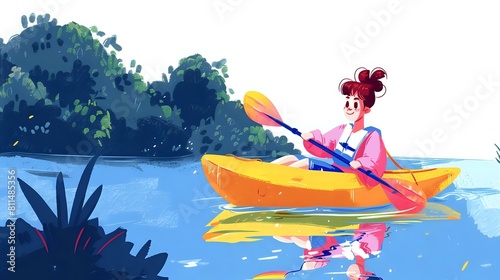 Tranquility and joy  Woman enjoying a peaceful kayak ride