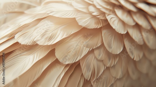 A stunning close-up photograph highlighting the intricate patterns and soft, downy texture of beige feathers, © UMAR SALAM