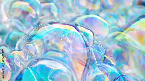 Create an abstract representation of iridescent bubble soap, super realistic