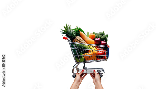 Obraz na płótnie blur grocery hold cart woman supermarket defocused hand lves light abstract store bokeh fruits organic shopping vegetable fresh aisle market shelf retail purchase variety streetcar client consumer w salonie