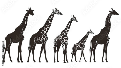 A set of giraffe vector silhouettes isolated on a white background