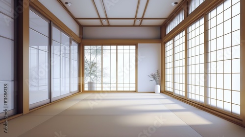 Empty room Clean japanese minimalist room interior. Generative Ai