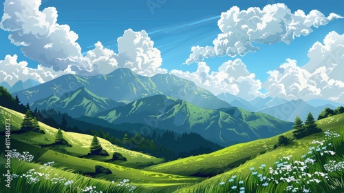 Mountain landscape in summer with sky and clouds