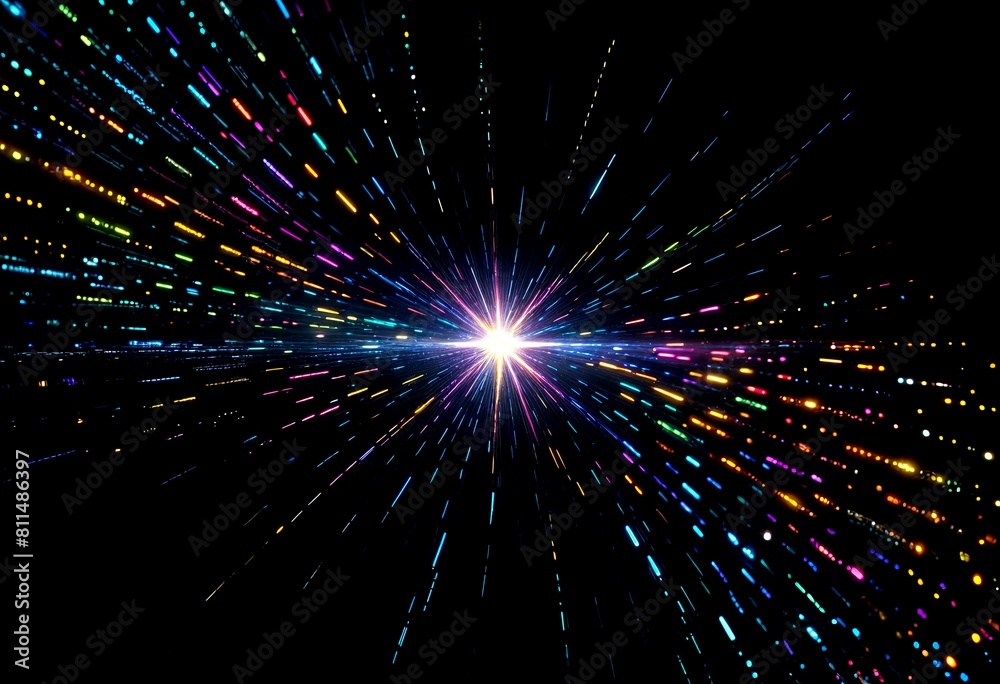 Vibrant Bokeh Lights Around Bright Star on Dark Background Vibrant Bokeh Lights Around Bright Star on Dark Background