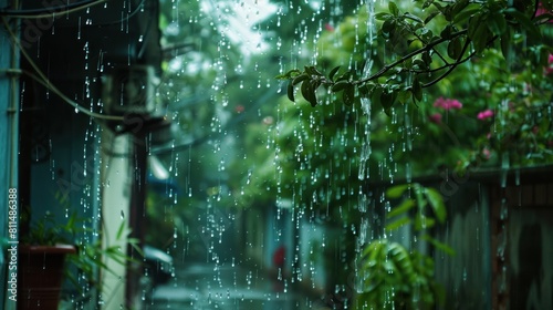 A rainy day with a tree in the background