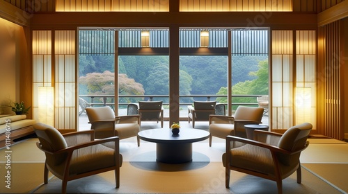 Experience the fusion of tradition and modernity in the Elegant Japanese interior. Generative Ai