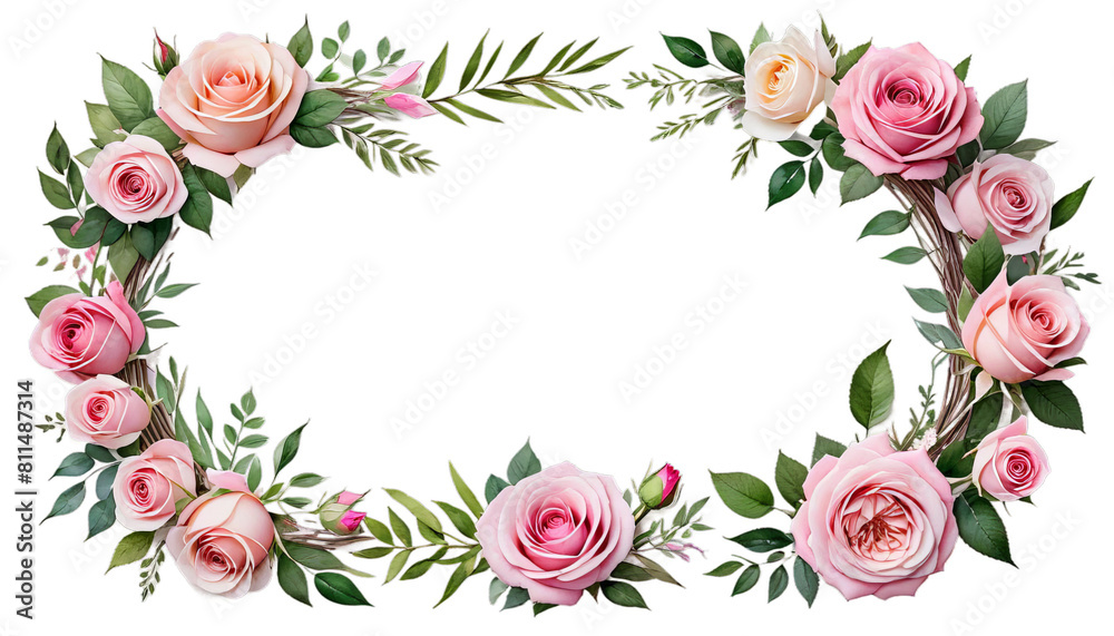 watercolor pink invitation drawing card frame wreaths printing design set roses other dding floral hand greeting flowers chaplet blossom rose spring garden illustration isolated leaf nature summer