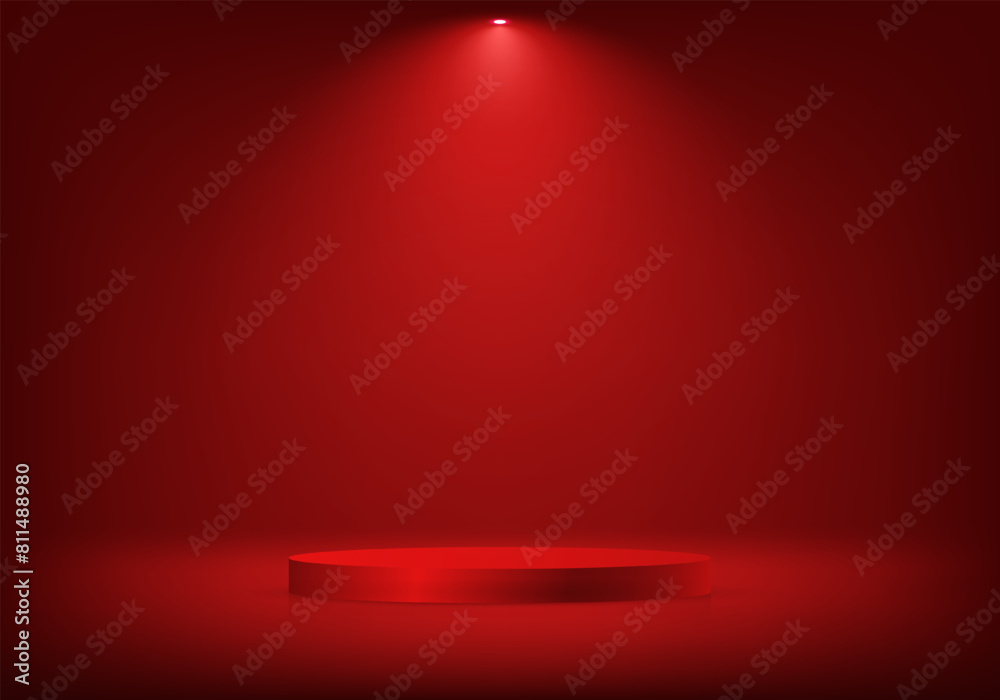 Red cylinder pedestal podium. Red studio room. Space for selling products on the website. Template mock up for display of product. Business backdrop. Vector illustration. Red cylinder pedestal podium. Red studio room. Space for selling products on the website. Template mock up for display of product. Business backdrop. Vector illustration.