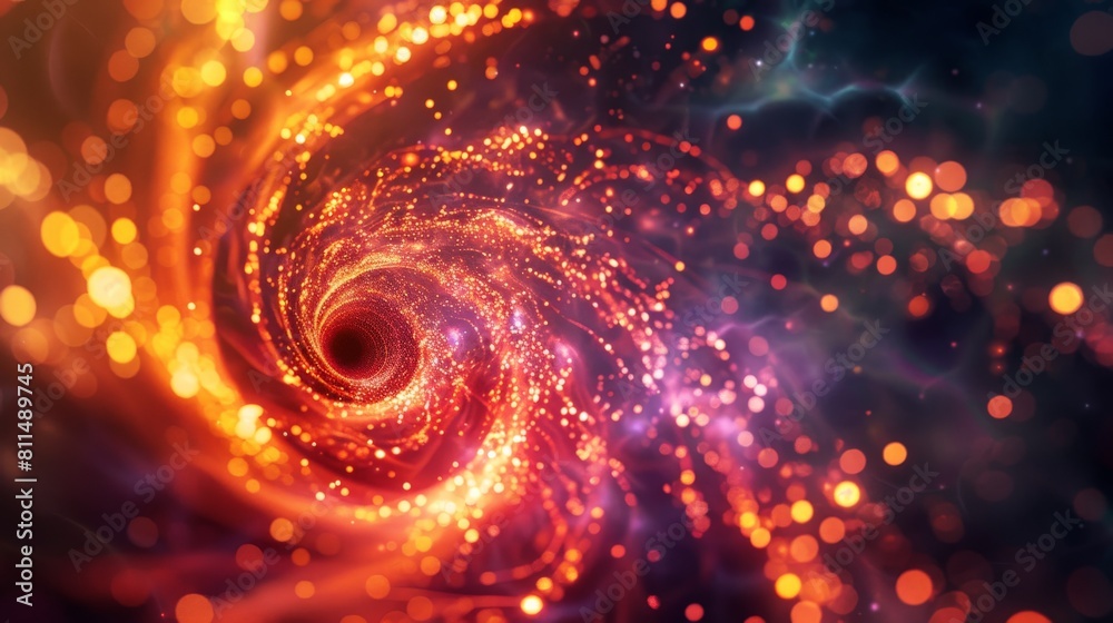 An electrifying abstract image capturing the intensity of a fiery vortex, swirling with bright light and glowing particles that convey dynamic motion and energy An electrifying abstract image capturing the intensity of a fiery vortex, swirling with bright light and glowing particles that convey dynamic motion and energy