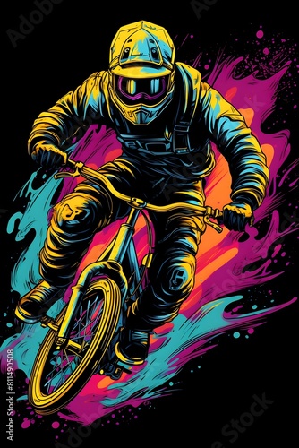 Freestyle BMX Rider Performing Colorful Psychedelic Stunts in Skatepark © CYBERUSS