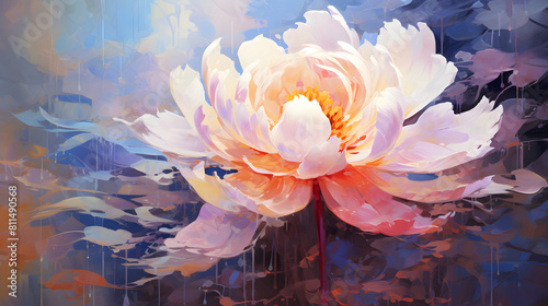 Thick brush strokes impressionistic flower peony background poster decorative painting 