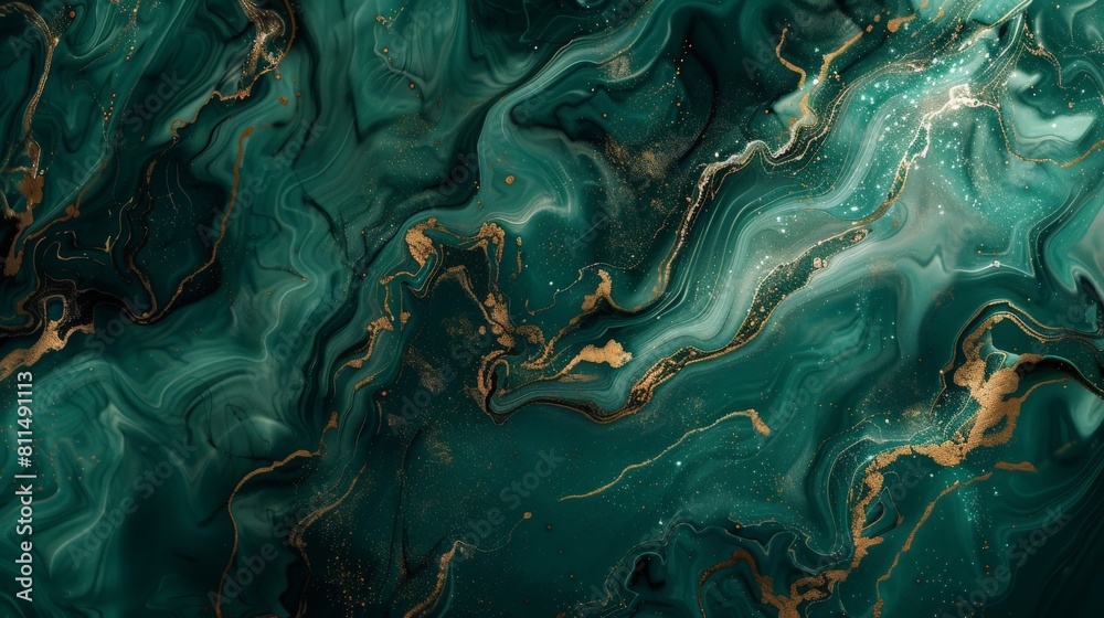 An enchanting abstract image showcasing a dark green aqua background with swirling patterns reminiscent of marble, accentuated by shimmering golden veins that add a touch of luxury and sophistication An enchanting abstract image showcasing a dark green aqua background with swirling patterns reminiscent of marble, accentuated by shimmering golden veins that add a touch of luxury and sophistication