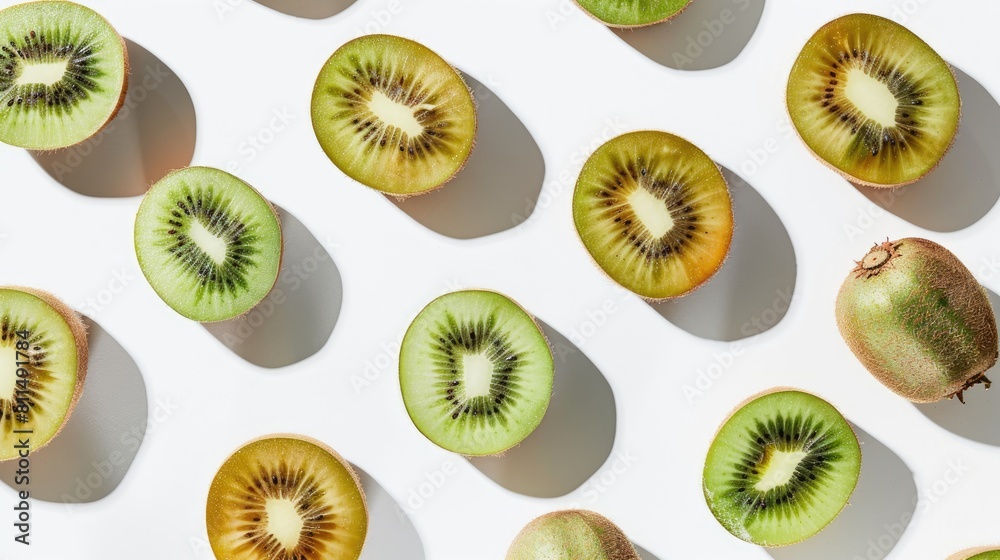 Fototapeta premium Kiwi fruits against a white backdrop